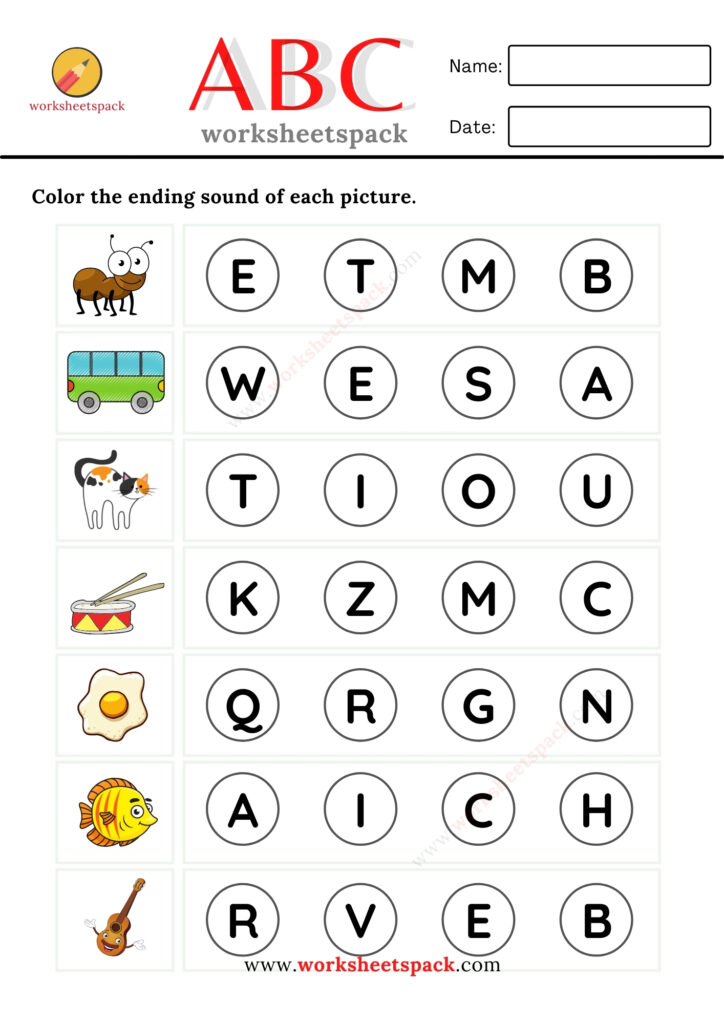 Free printable ending sounds activities