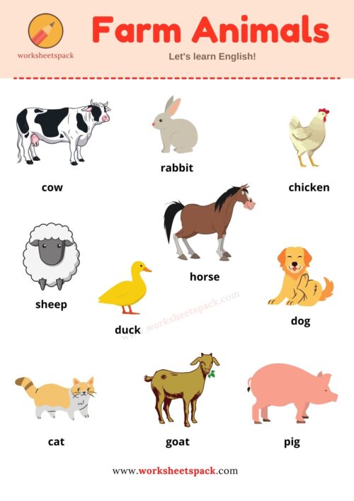 Farm animals names with pictures - worksheetspack