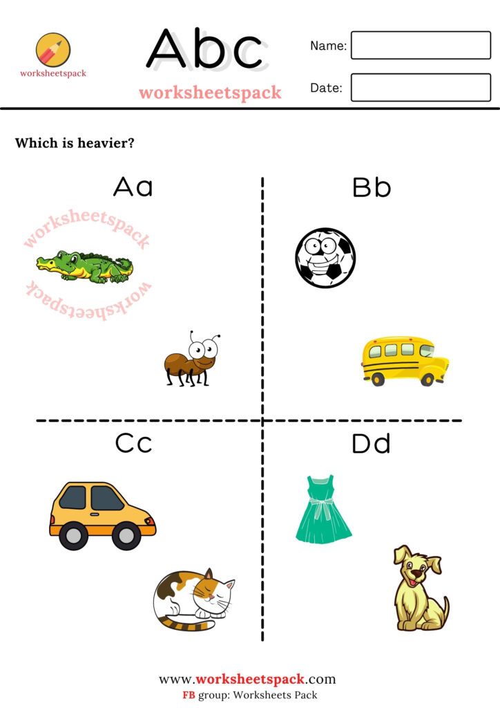Printable heavy and light worksheets pdf