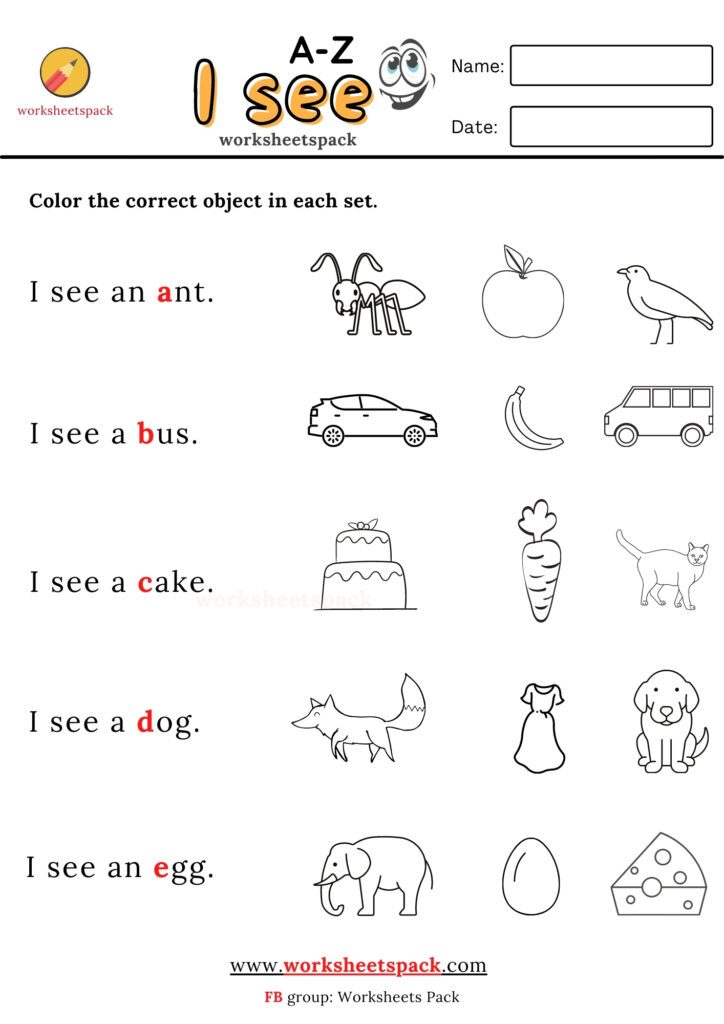 Printable I see sentences A to Z worksheets pack