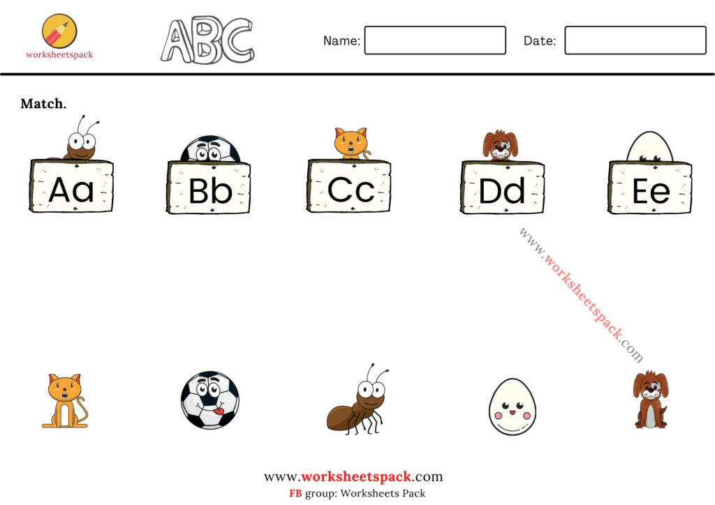 Printable match the pictures with alphabets pdf for kids.