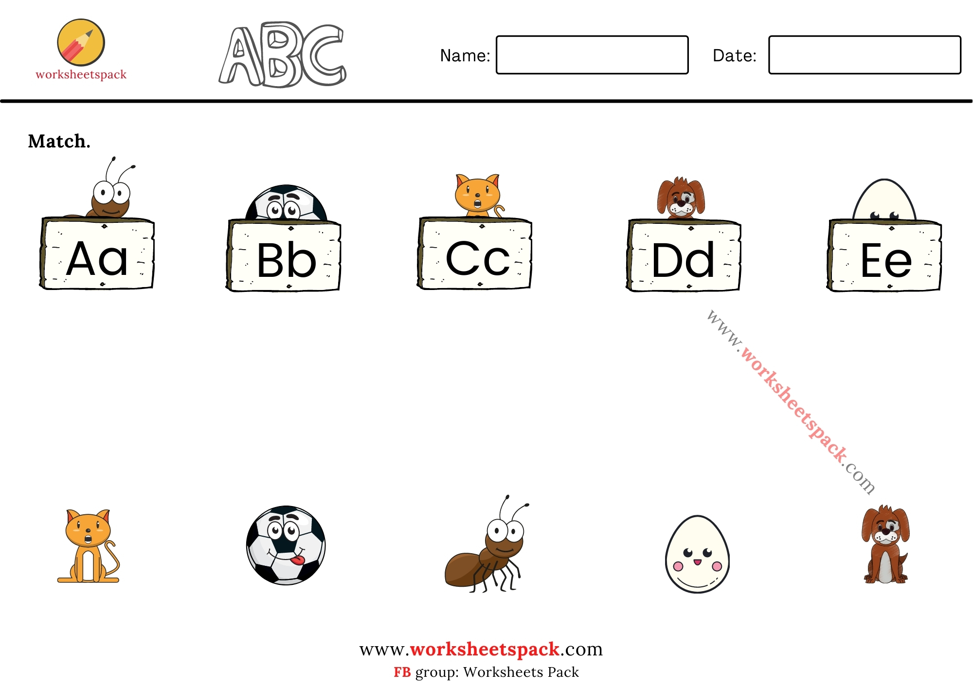 Match the pictures with alphabet pdf - worksheetspack