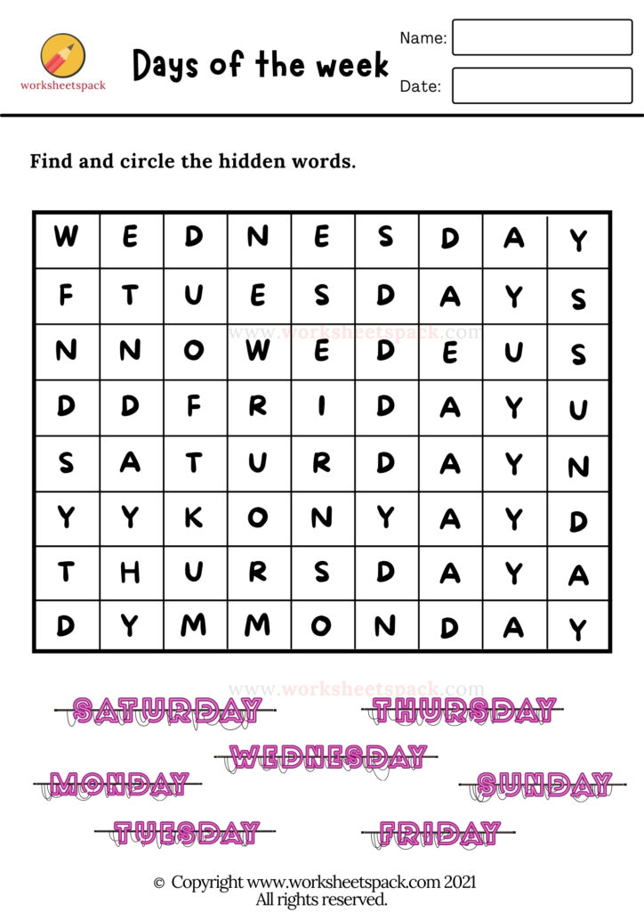 DAYS OF THE WEEK WORKSHEETS
