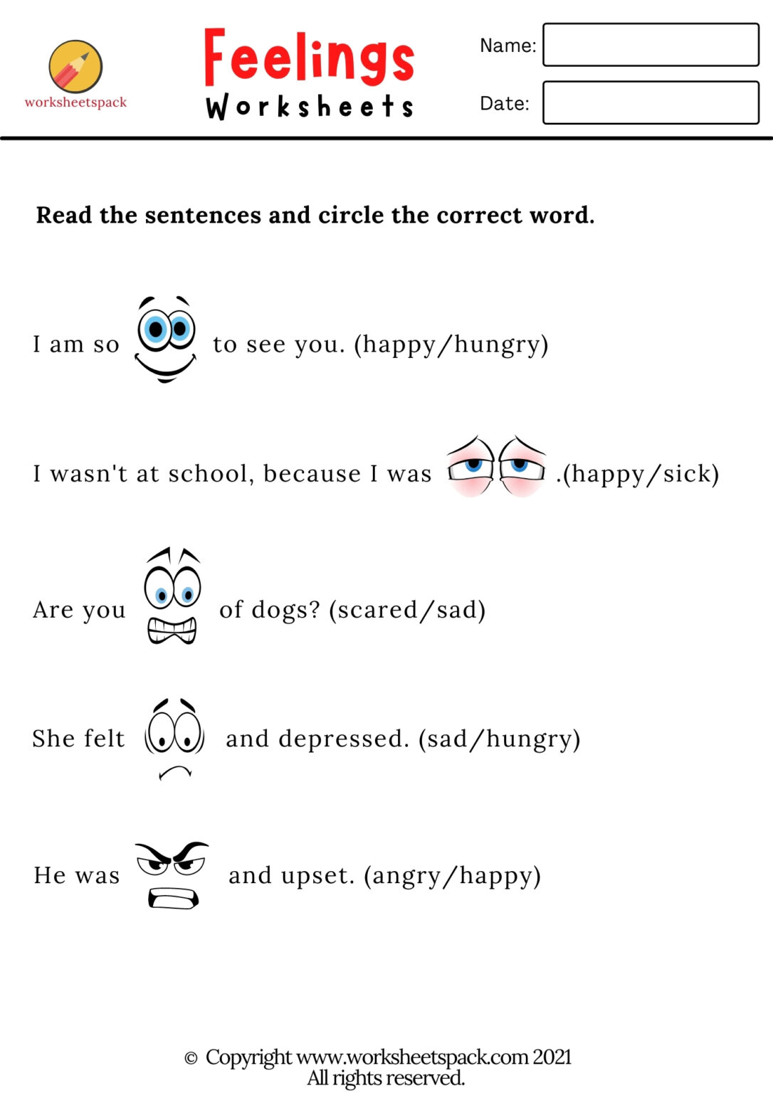 Feelings worksheets PDF - worksheetspack