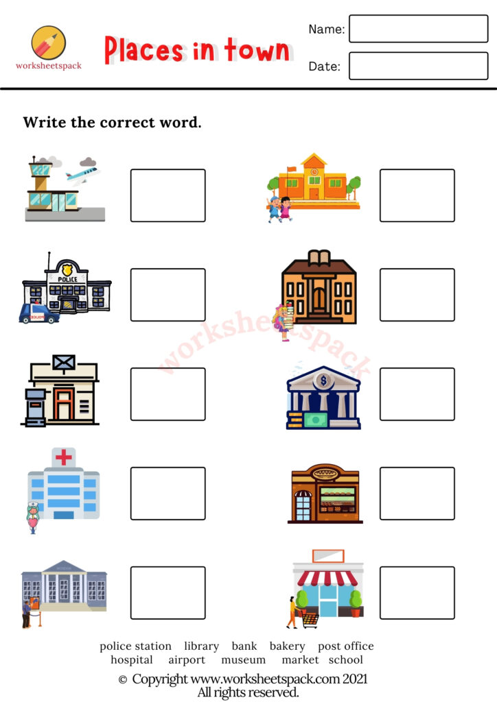 PLACES IN TOWN WORKSHEETS