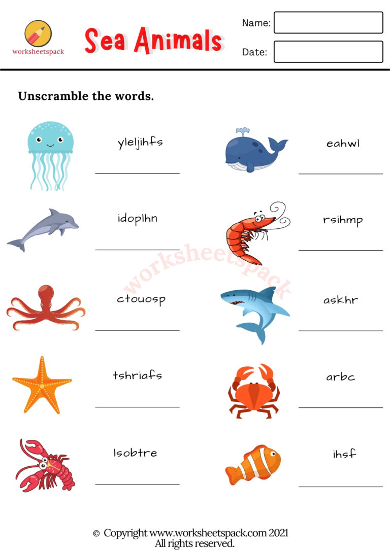 Free Printable Sea Animals Worksheets - worksheetspack