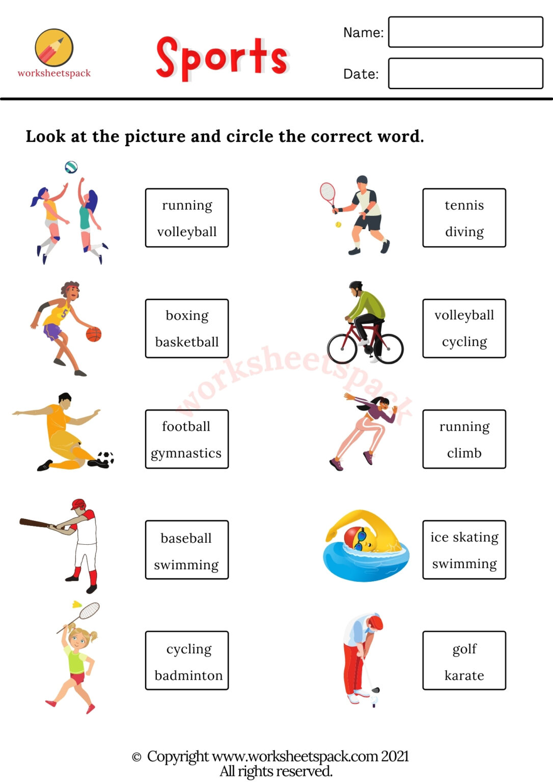 Sports worksheets - worksheetspack