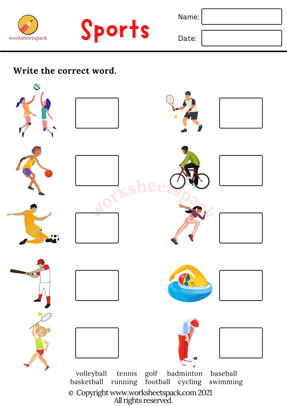 Sports worksheets - worksheetspack