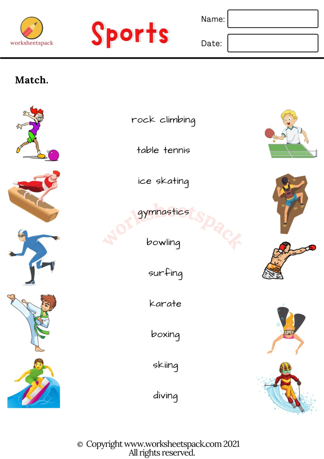 Sports worksheets - worksheetspack