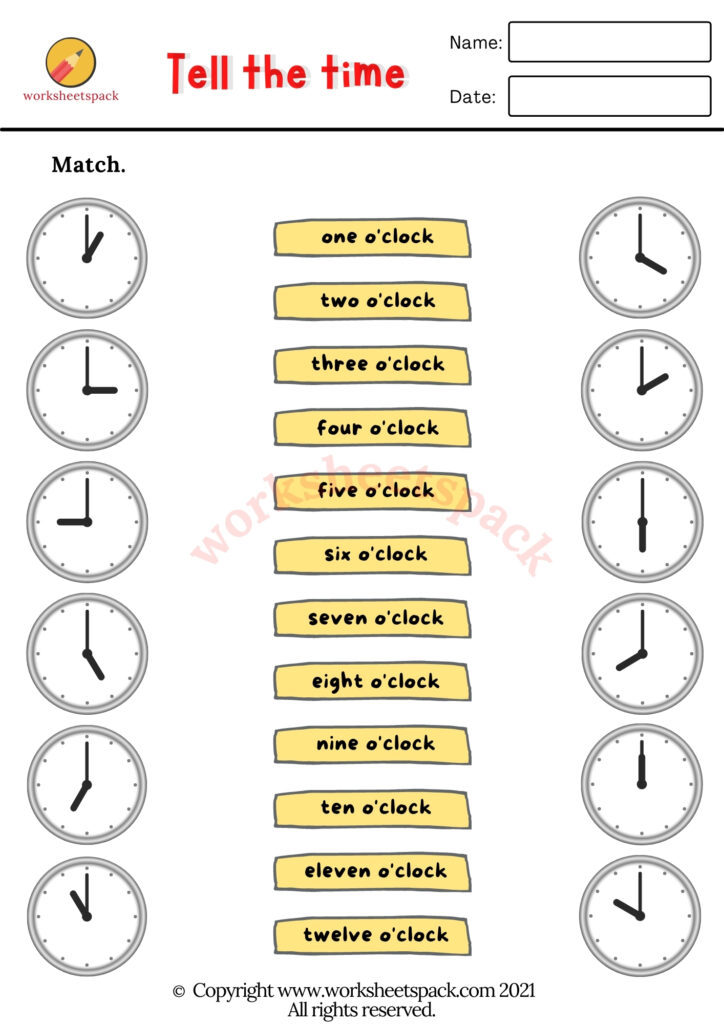 Free printable tell the time worksheets PDF