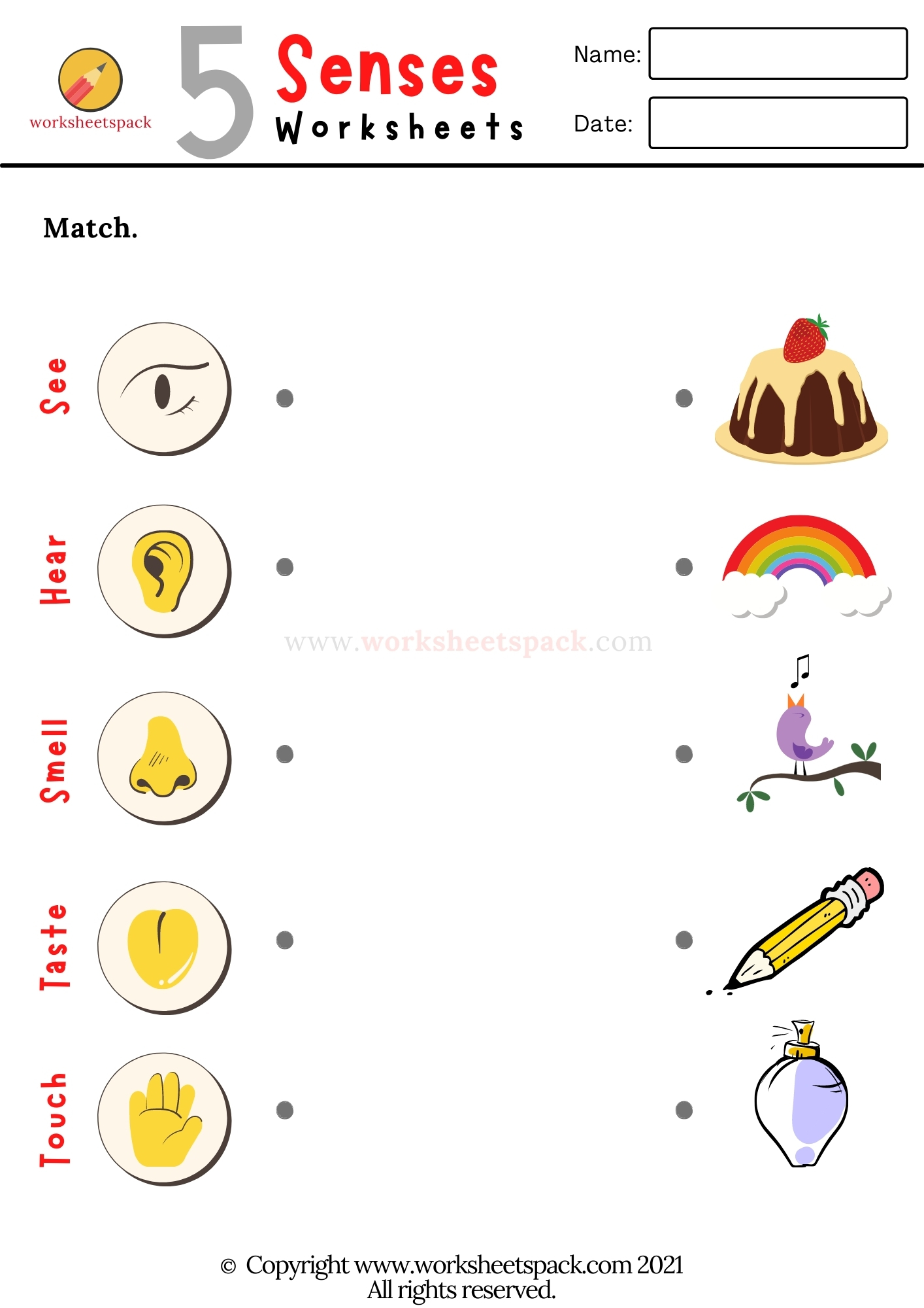 The 5 senses worksheets - worksheetspack