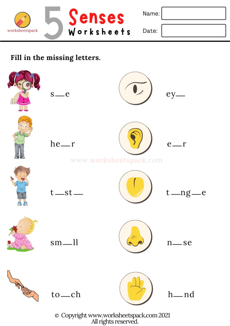 The 5 senses worksheets - worksheetspack