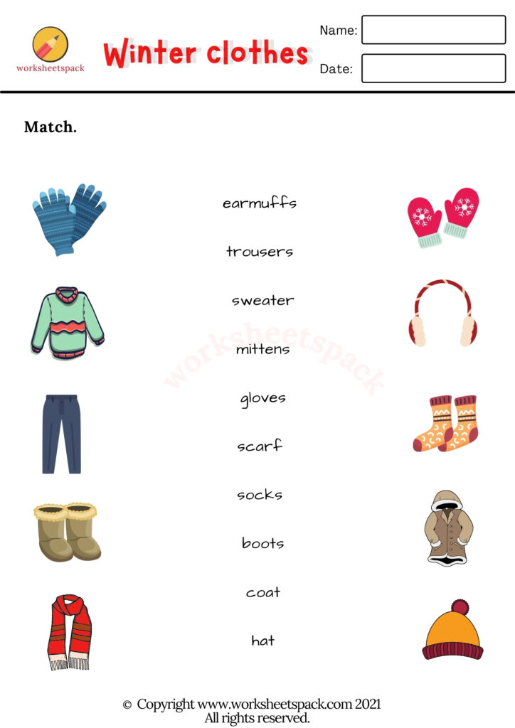 WINTER CLOTHES WORKSHEETS