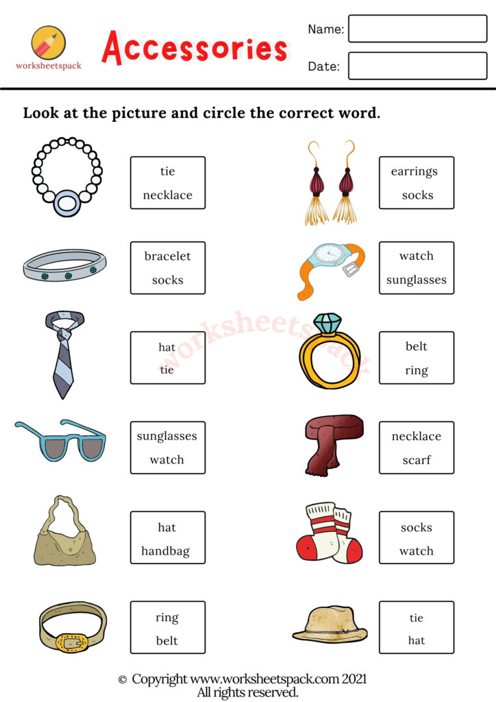 ACCESSORIES WORKSHEETS PDF