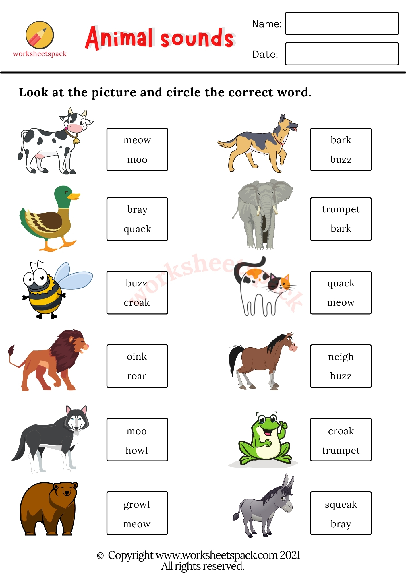 Free Animal Sounds Worksheets - worksheetspack