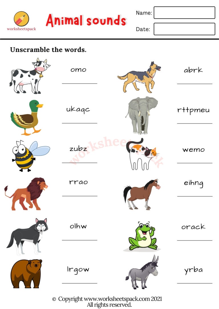 Free Animal Sounds Worksheets - worksheetspack