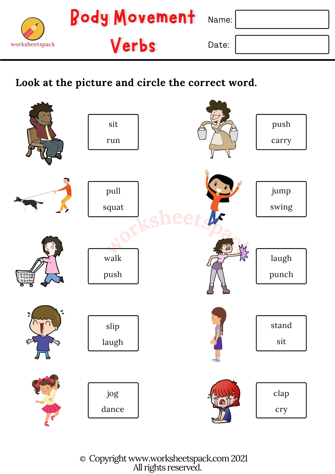 Body Movement Verbs Worksheets Worksheetspack 8200