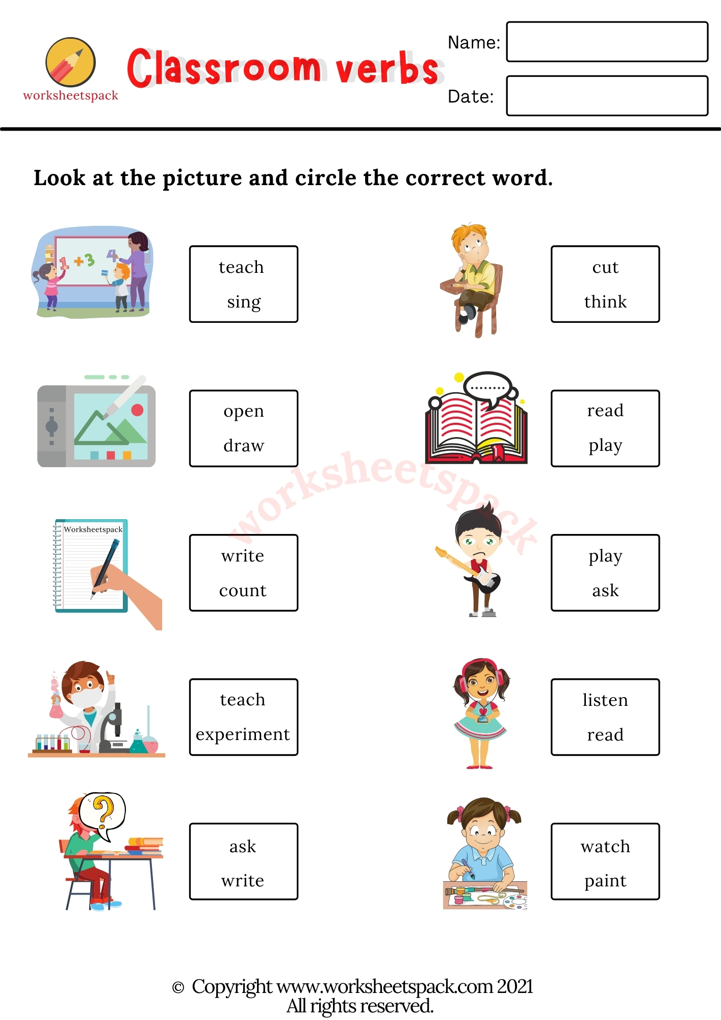 Classroom verbs vocabulary worksheets - worksheetspack