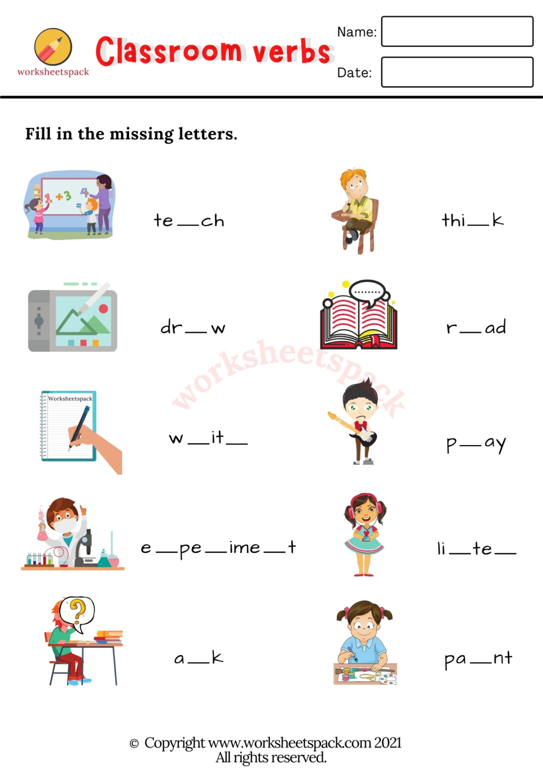 Classroom verbs vocabulary worksheets - worksheetspack