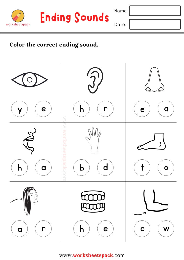 Ending Sounds Worksheets - Worksheetspack