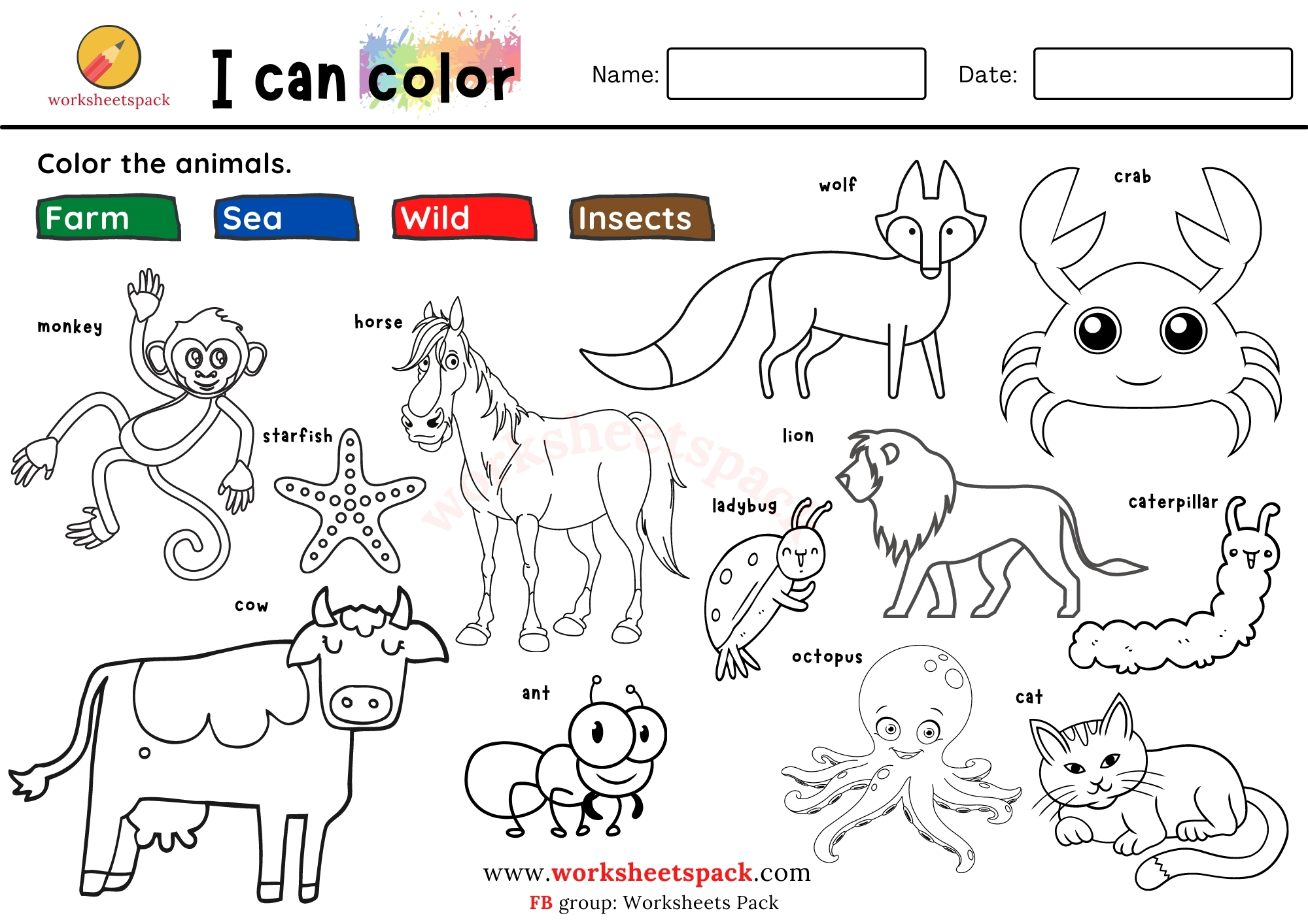 Free printable animals coloring pages - worksheetspack