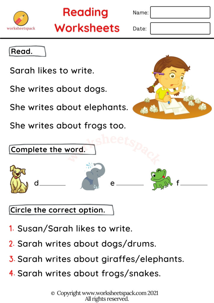 Kindergarten reading worksheets