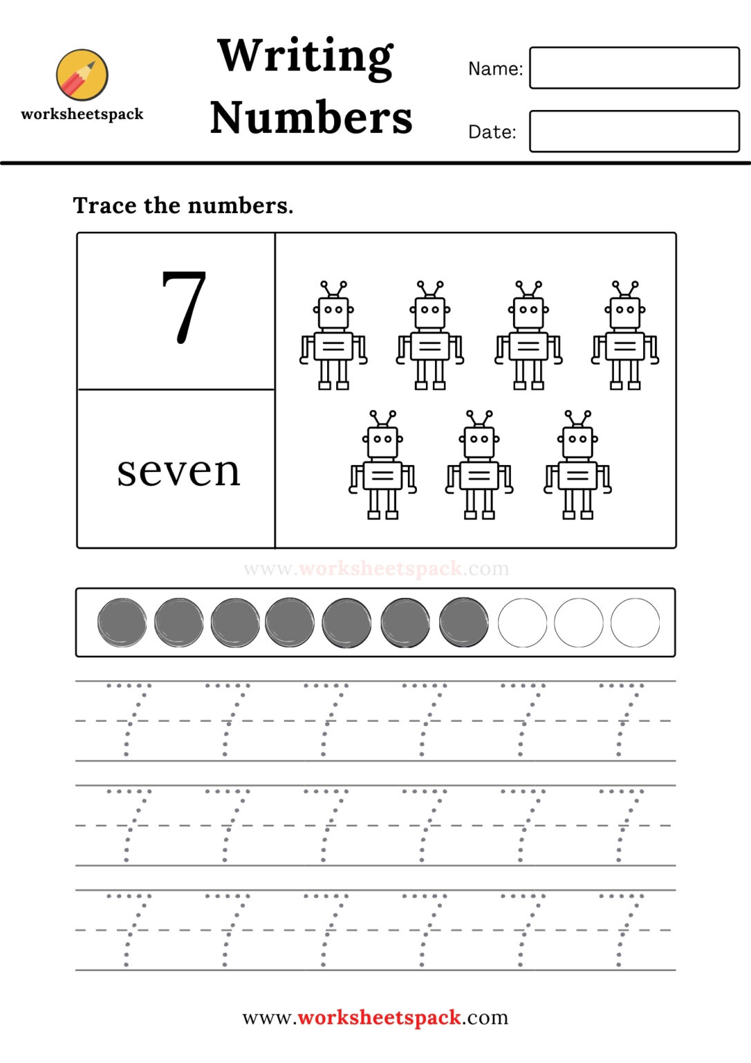 Preschool number tracing sheets 1 to 10 - worksheetspack