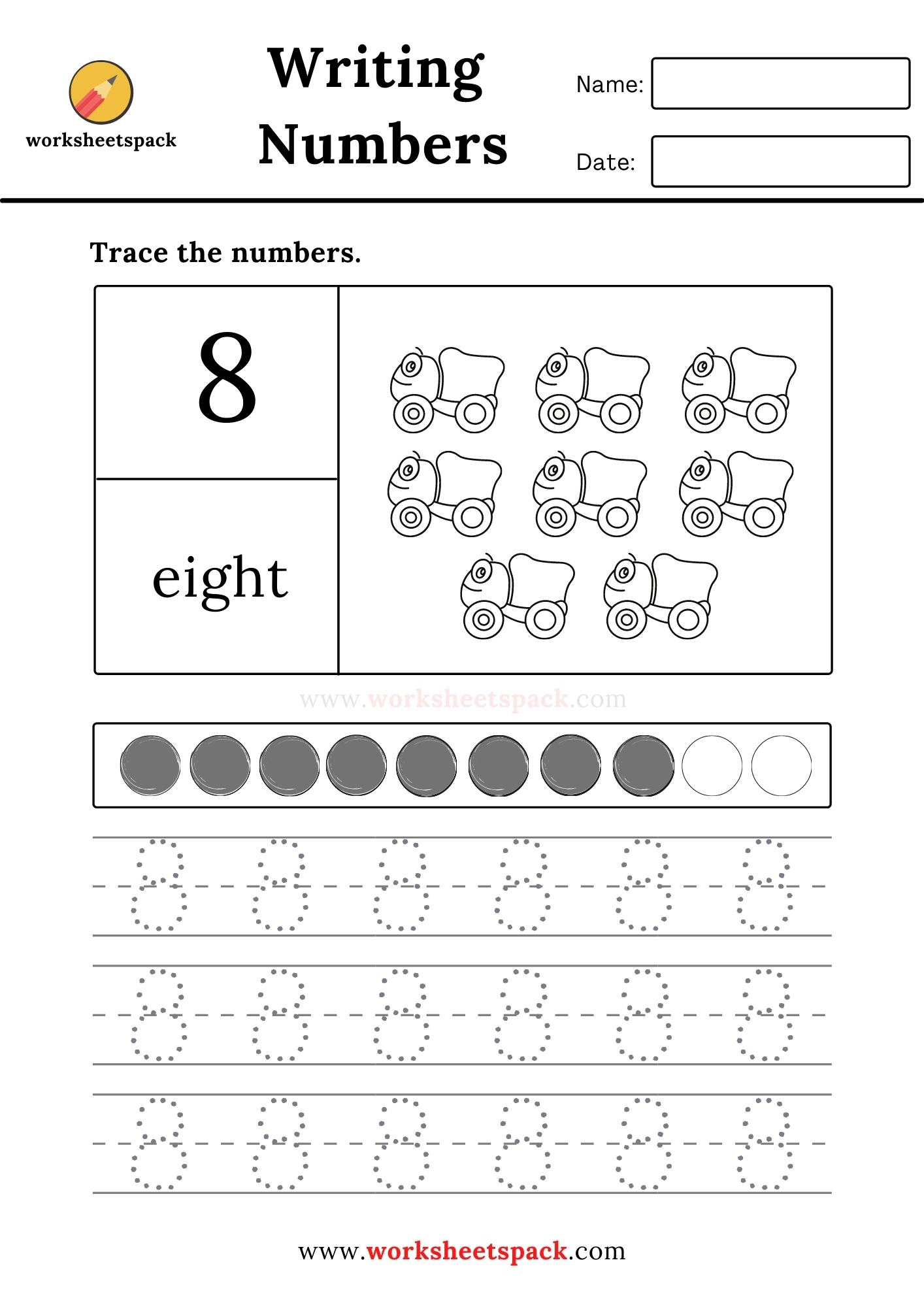 Preschool number tracing sheets 1 to 10 - worksheetspack