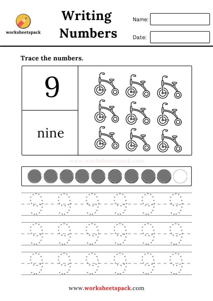 PRESCHOOL NUMBER TRACING SHEETS 1 TO 10