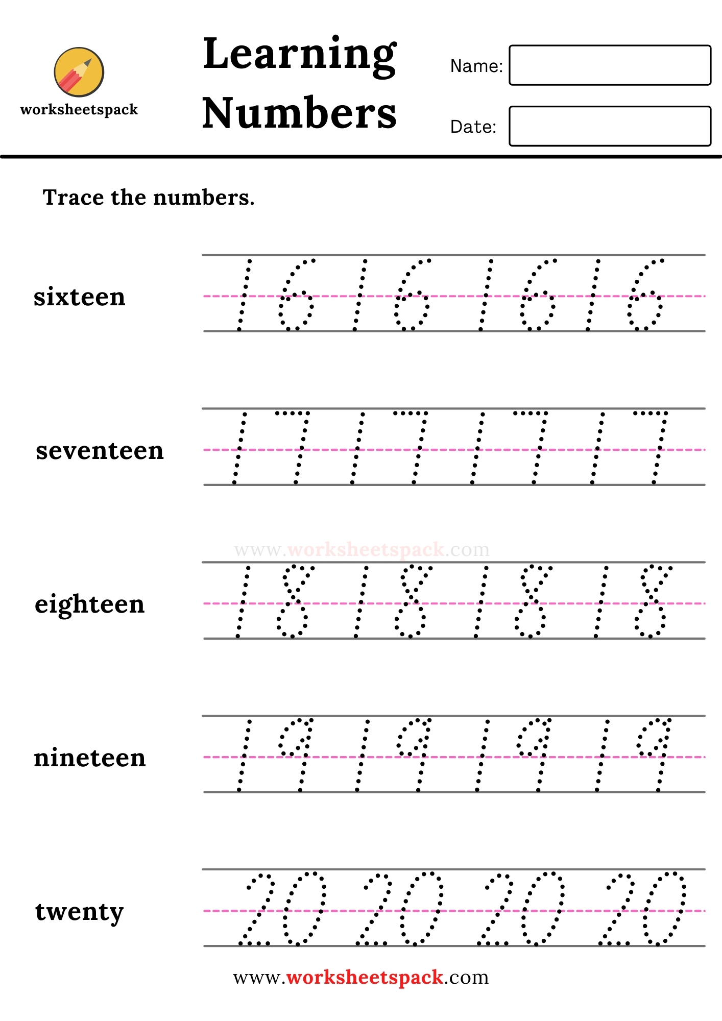 Numbers 1-50 tracing worksheets pack - worksheetspack