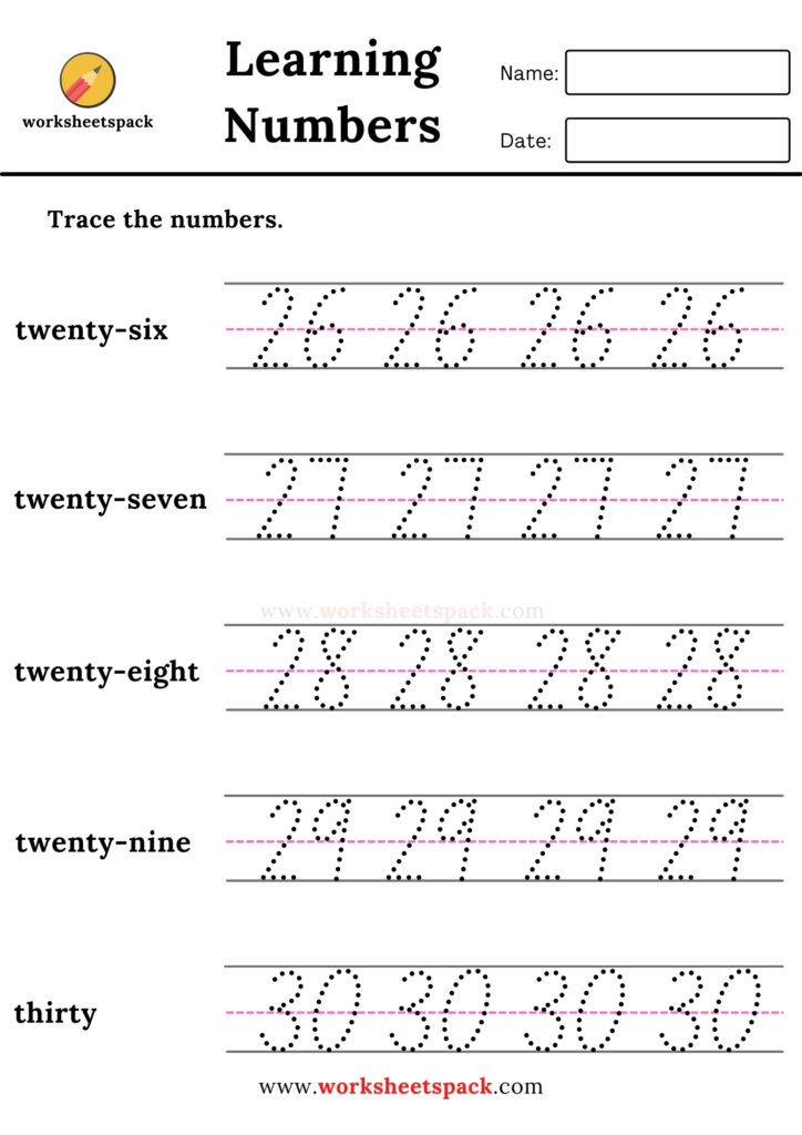 NUMBERS 1-50 TRACING WORKSHEETS PACK