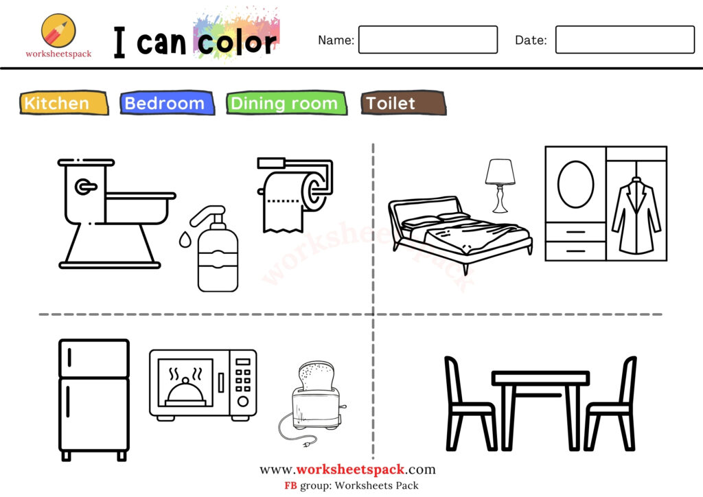 Rooms of the house  Kindergarten worksheets, Preschool worksheets,  Worksheets for kids