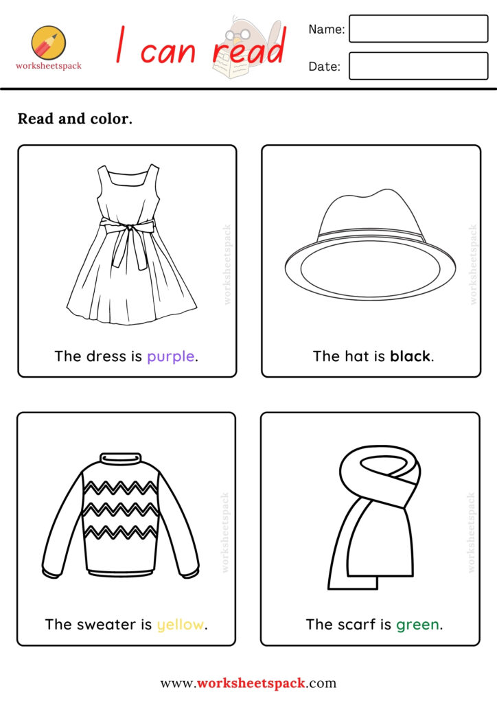 READING AND COLORING WORKSHEETS PACK