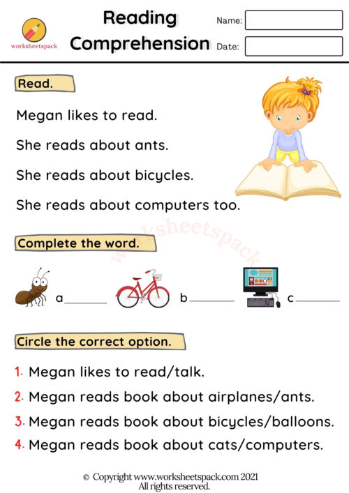 Reading Comprehension Worksheets PDF - Worksheetspack