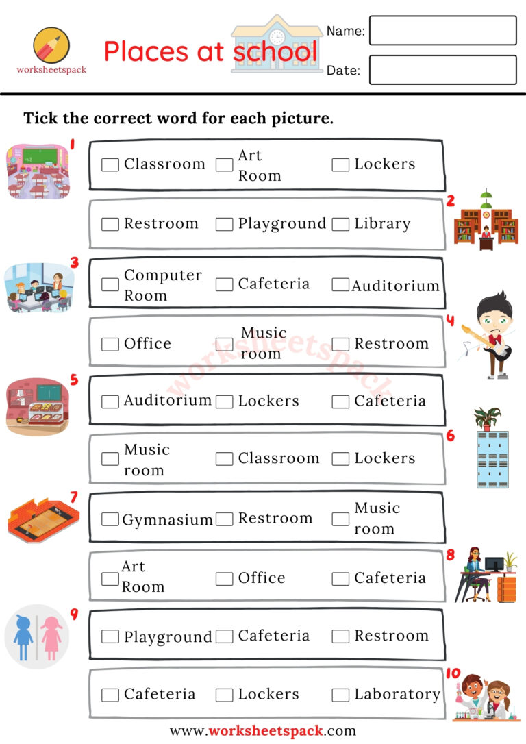 School vocabulary worksheets - worksheetspack
