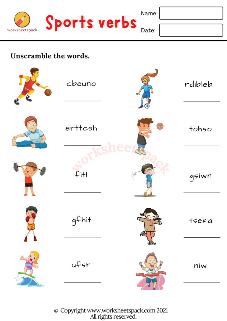 Sports verbs vocabulary worksheets - worksheetspack