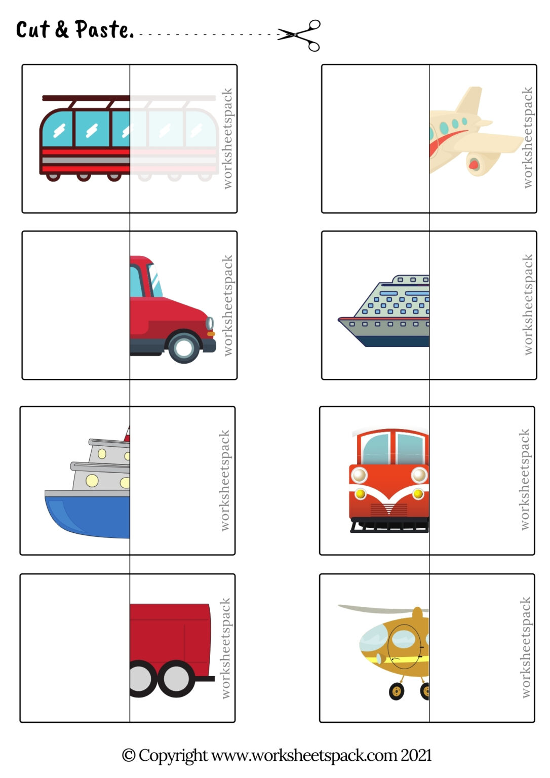 Transportation activities for preschool - worksheetspack