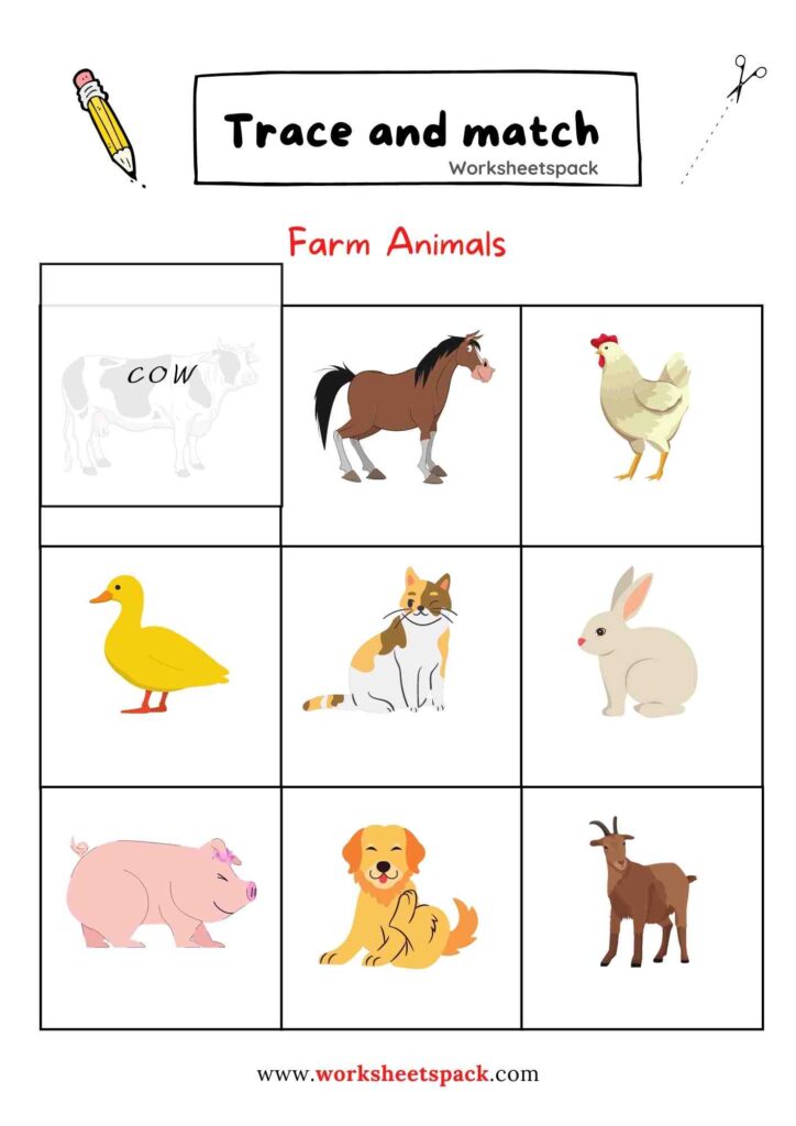 Animals kindergarten writing worksheets PDF - worksheetspack