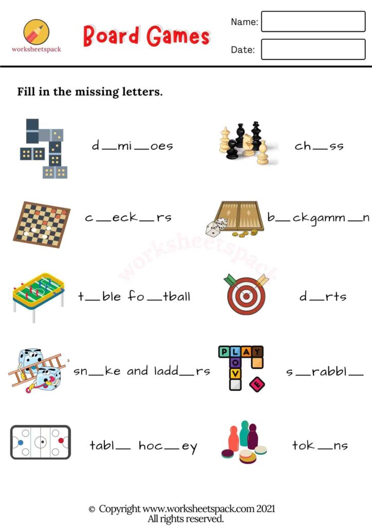 BOARD GAMES VOCABULARY WORKSHEETS