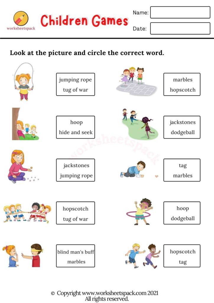 Children games worksheets PDF