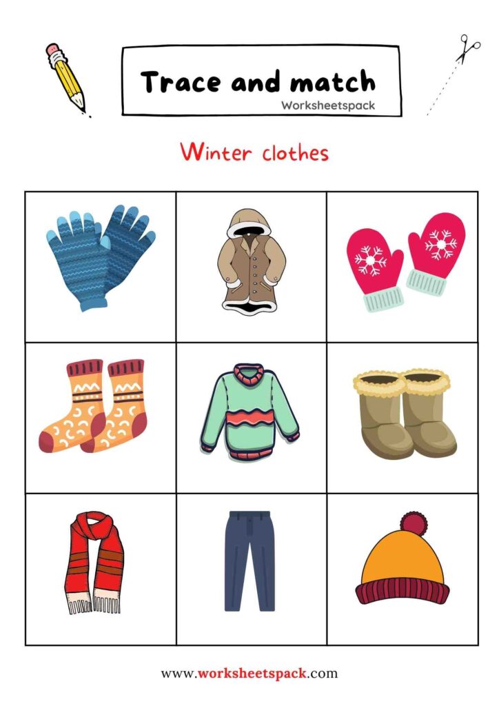 Free printable clothes words worksheets