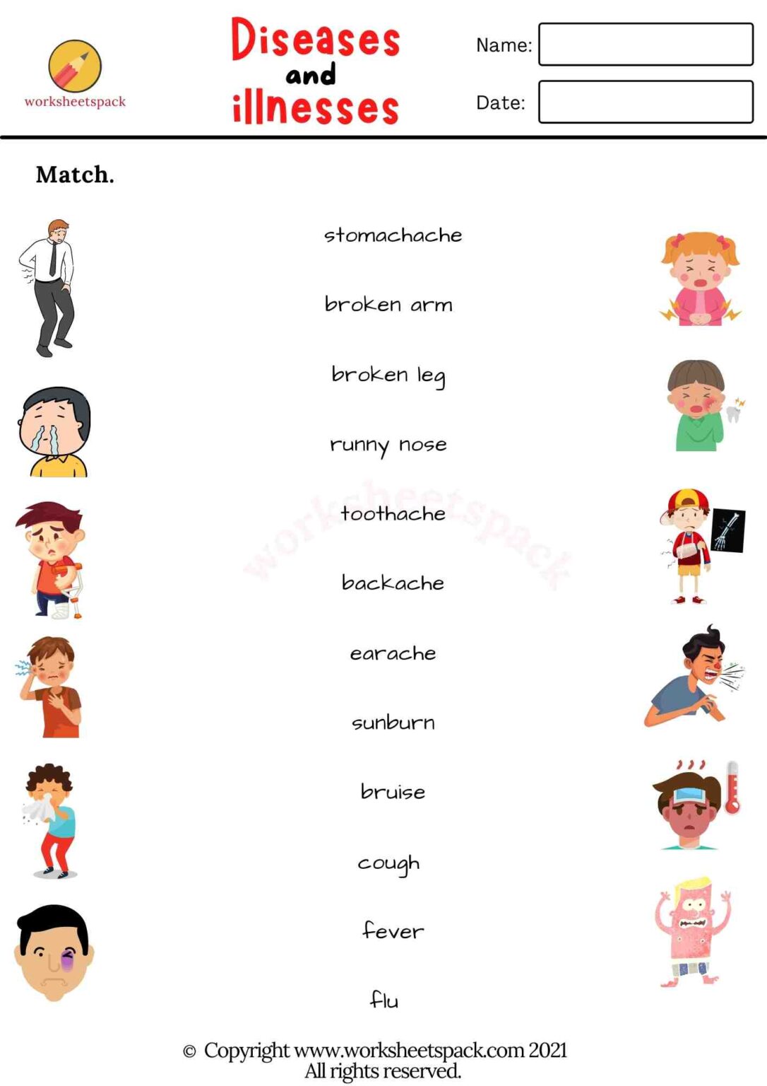 Diseases and illnesses vocabulary worksheets - worksheetspack