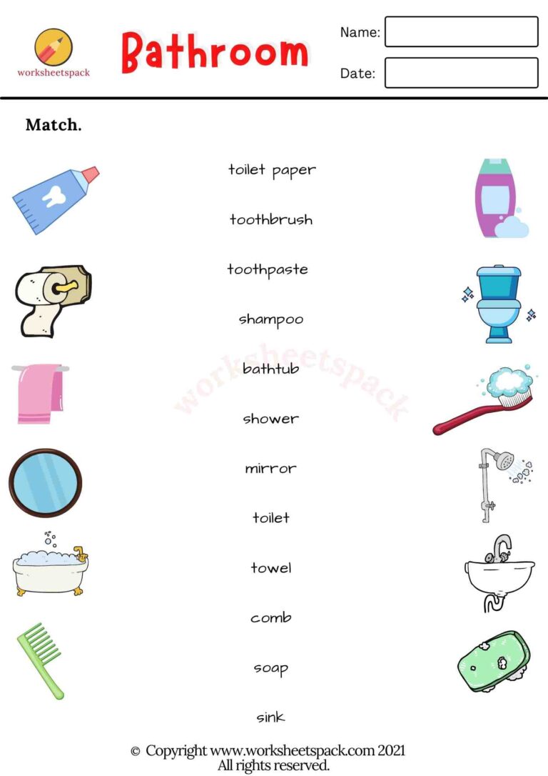 ESL bathroom vocabulary worksheets - worksheetspack