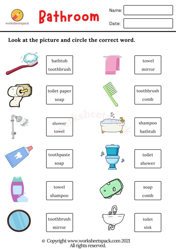 ESL bathroom vocabulary worksheets
