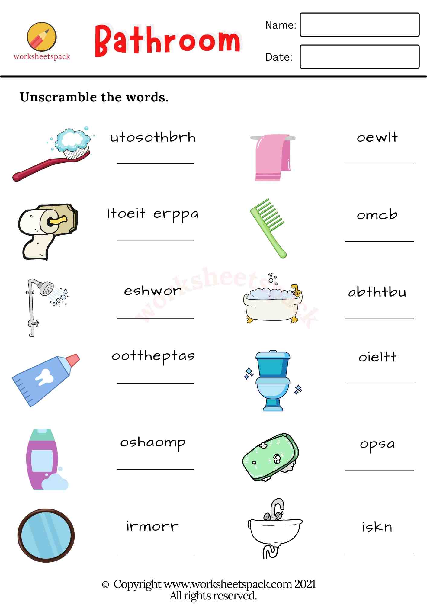 ESL Bathroom Vocabulary Worksheets - Worksheetspack