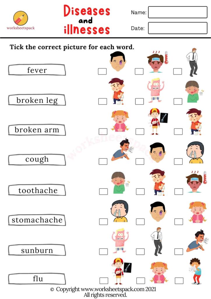 Diseases and illnesses vocabulary worksheets