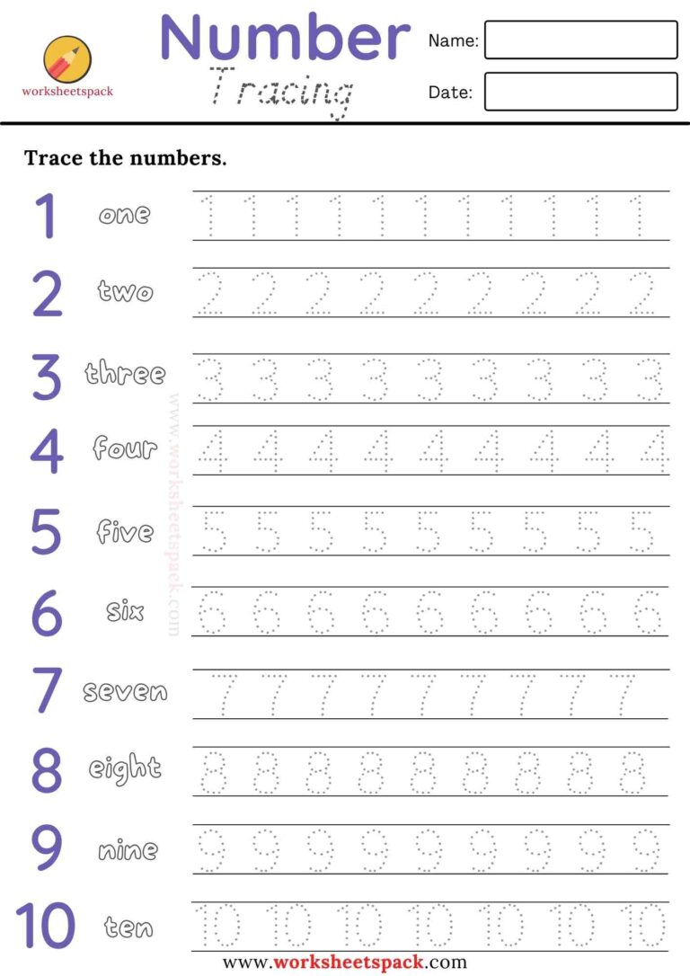 Free printable number tracing worksheets - worksheetspack