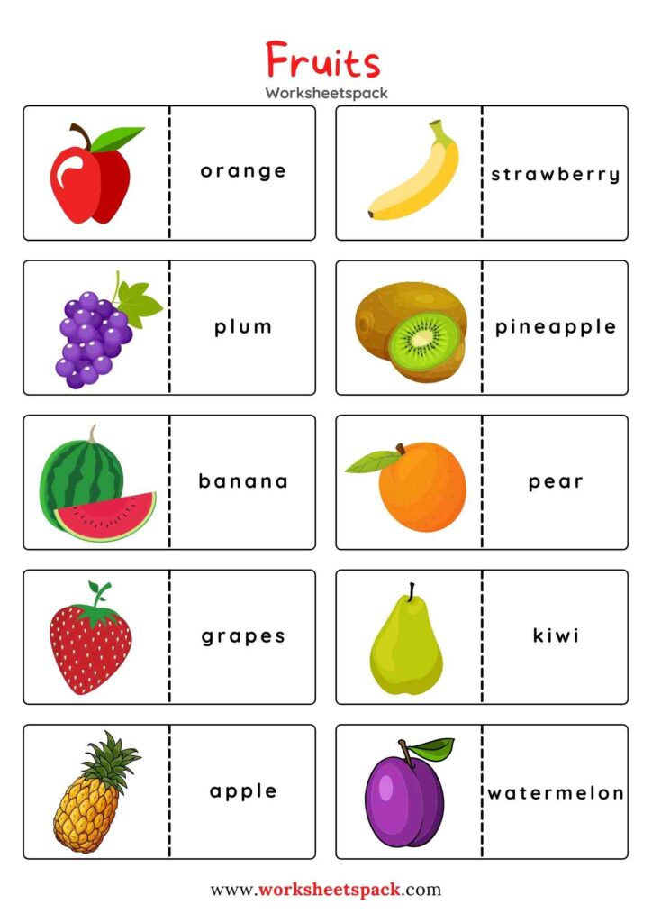 Fruit and vegetables printable domino game