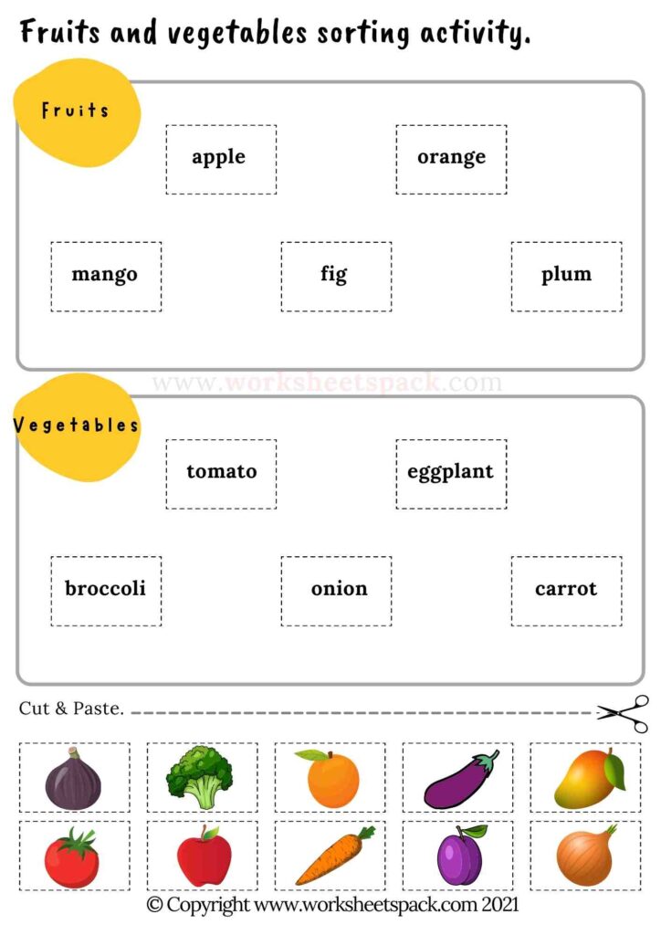 Fruits and vegetables activity sheets
