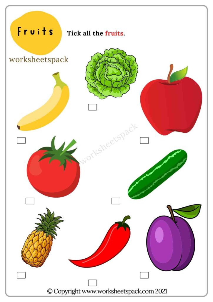 FRUITS AND VEGETABLES ACTIVITY SHEETS